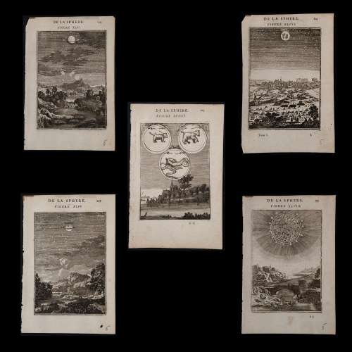 Nine copper engravings dedicated to the Planets, 18th centur...