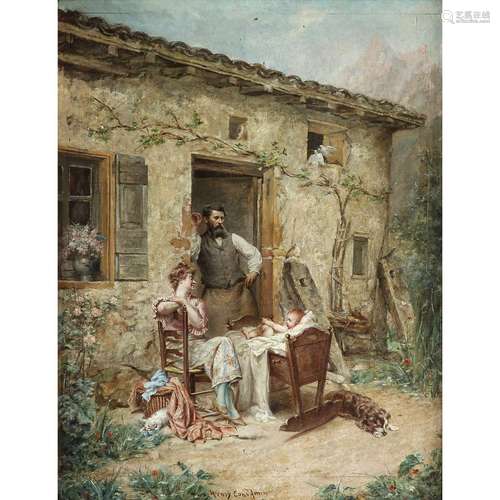 JOSEPH HENRI CONDAMIN (1847-1917)ENFANT AU BERCEAUHuile sur ...