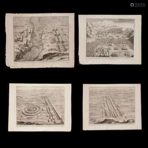 Group of four maps depicting the 58 BC Gaul campaign of Juli...
