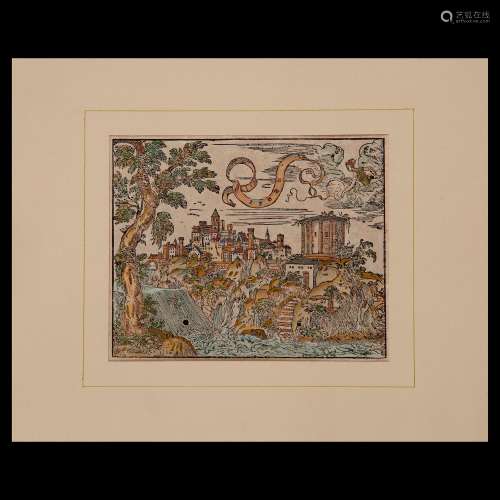 Fine painted engraving depicting Tivoli, Germany 18th centur...