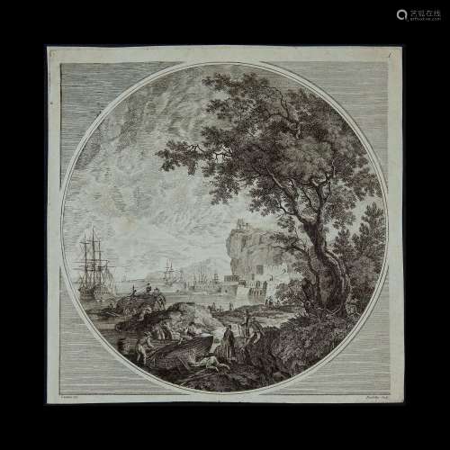 Roubillac (Bayonne 1739 - ?), Circular  landscape with sailo...