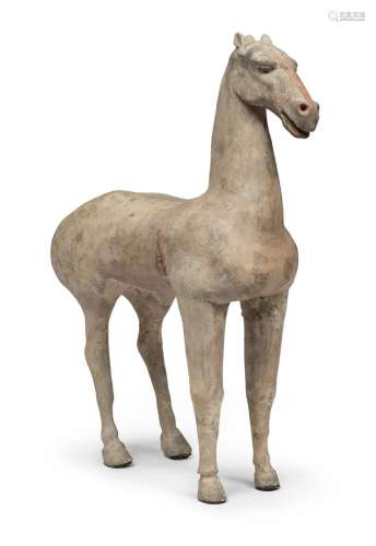 A POLYCHROME-PAINTED TERRACOTTA FIGURE OF HORSE, CHINA HAN D...