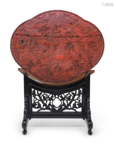 A SMALL RED-LACQUERED WOODEN SCREEN, CHINA, LATE 19TH-EARLY ...