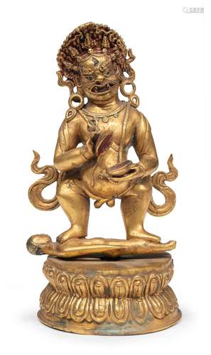 A GILT BRONZE OF MAHAKALA FIGURE, TIBET 20TH CENTURY