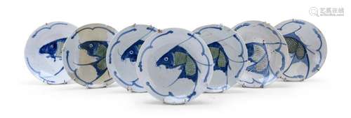 A SET OF SEVEN BLUE AND WHITE PORCELAIN DISHES, CHINA LATE 1...