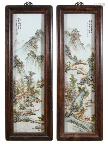 A PAIR OF POLYCHROME-PAINTED PORCELAIN TILES, CHINA FIRST HA...