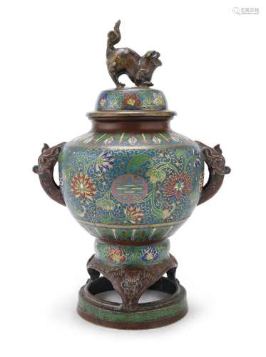 A CLOISONNÈ DECORATED LIDDED VASE, CHINA 20TH CENTURY