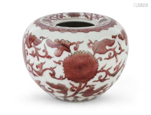 AN UNDERGLAZE-RED DECORATED PORCELAIN WATER POT, CHINA EARLY...