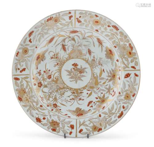 A RARE AND LARGE POLYCHROME DECORATED PORCELAIN DISH, JAPAN ...