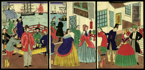 Utagawa YOSHITORA (fl. C. 1840-80): A Sunday gathering of We...