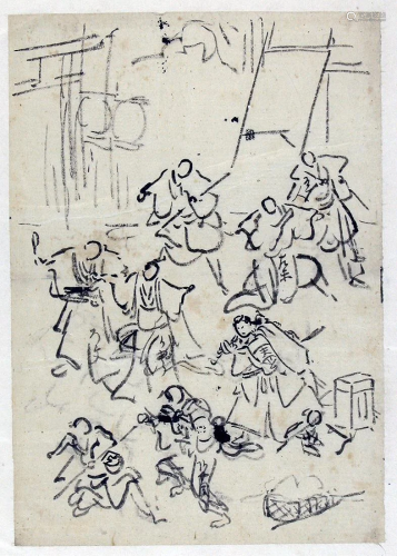 UTAGAWA school (attr. to): Group of samurai fighting