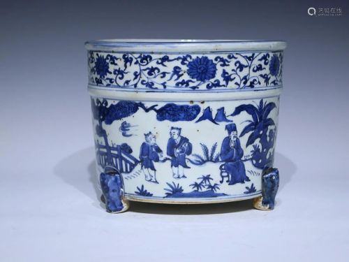 CHINESE BLUE-AND-WHITE CENSER DEPICTING 'FIGURE STORY&#...