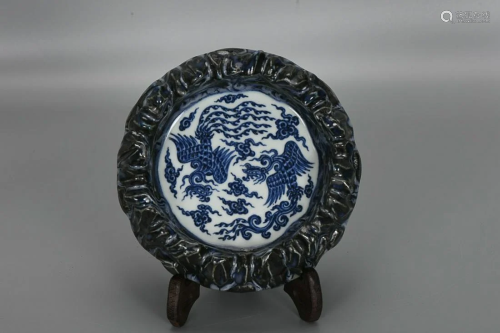 CHINESE BLUE-AND-WHITE WASHER DEPICTING 'PHOENIX',...