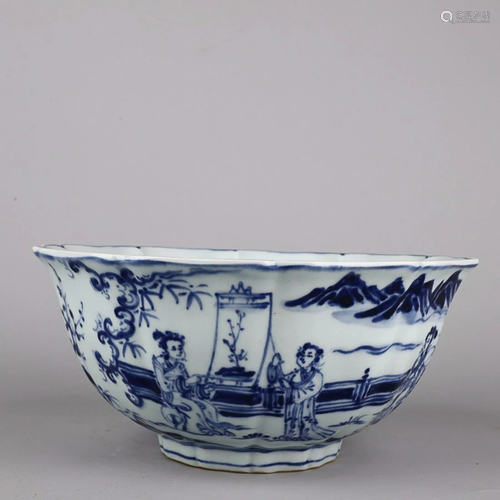 CHINESE BLUE-AND-WHITE BOWL DEPICTING 'FIGURE STORY...