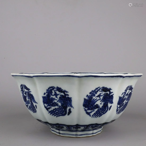 CHINESE BLUE-AND-WHITE BOWL DEPICTING 'PHOENIX', &...