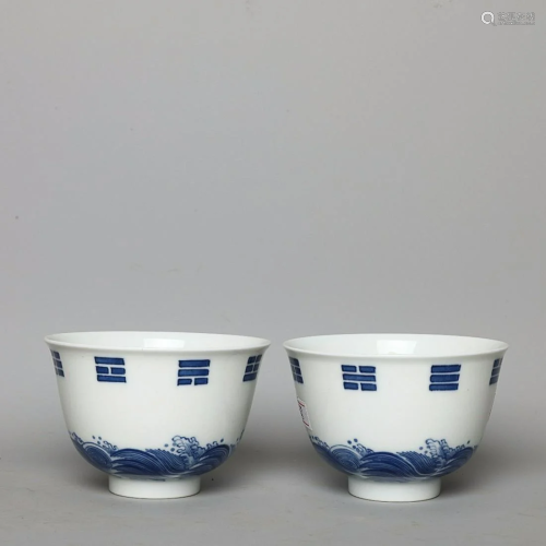 CHINESE BLUE-AND-WHITE CUP DEPICTING 'EIGHT TRIGRAMS AN...