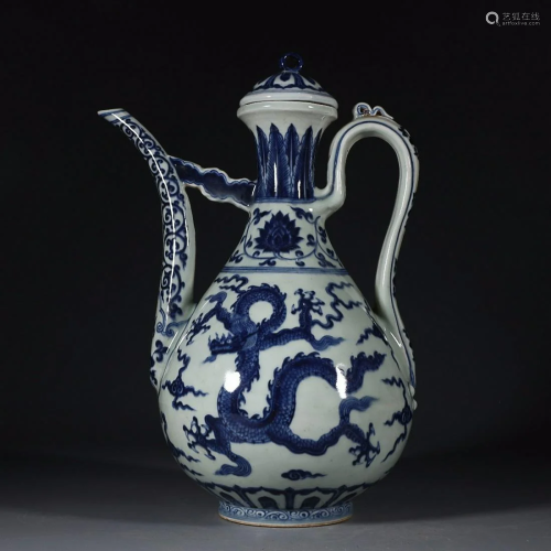 CHINESE BLUE-AND-WHITE EWER DEPICTING 'DRAGON', &#...