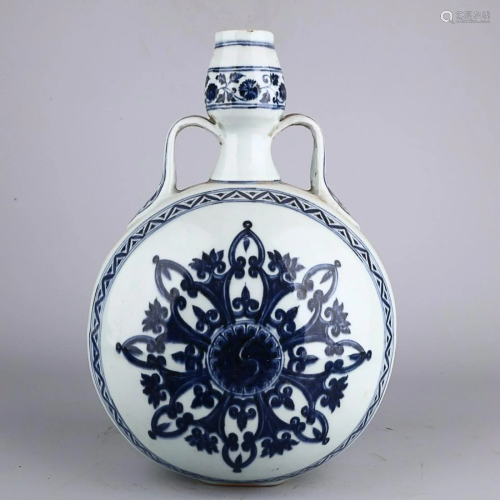 CHINESE BLUE-AND-WHITE FLAT VASE DEPICTING 'FLORAL'...