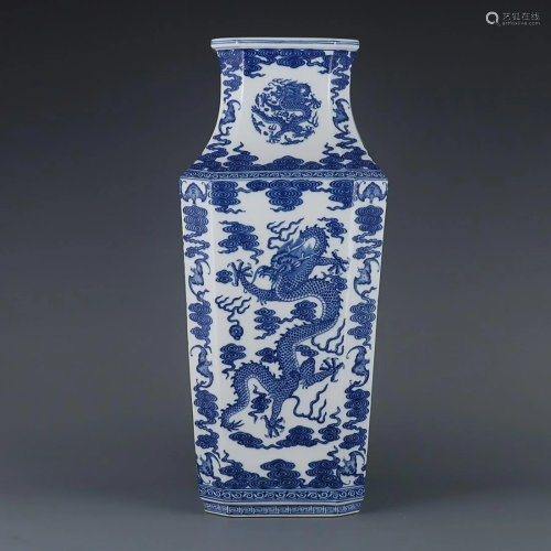 CHINESE BLUE-AND-WHITE VASE DEPICTING 'DRAGON AMONG CLO...