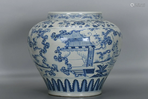 CHINESE BLUE-AND-WHITE JAR DEPICTING 'FIGURE STORY'...