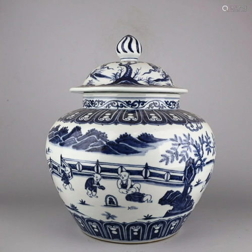 CHINESE BLUE-AND-WHITE JAR DEPICTING 'CHILDREN AT PLAY&...