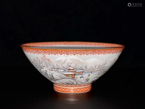 CHINESE POLYCHROME ENAMEL BOWL DEPICTING 'FIGURE IN A L...