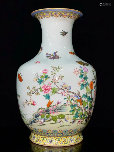 CHINESE POLYCHROME ENAMEL VASE DEPICTING 'BUTTERFLY AND...