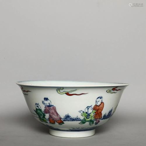 CHINESE DOUCAI BOWL DEPICTING 'CHILDREN AT PLAY', ...