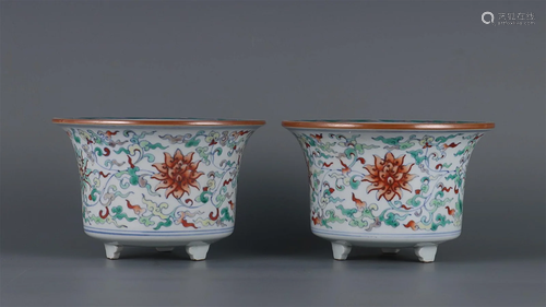 TWO CHINESE DOUCAI JARDINIERE DEPICTING 'LOTUS SCROLL&#...