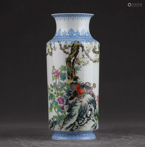 CHINESE PAINTED-ENAMEL VASE DEPICTING 'BIRD AND FLOWER&...