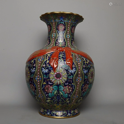 CHINESE PAINTED-ENAMEL VASE DEPICTING 'FLORAL' AND...