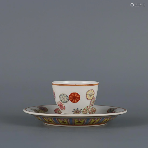 CHINESE FAMILLE-ROSE CUP DEPICTING 'FLORAL' WITH S...