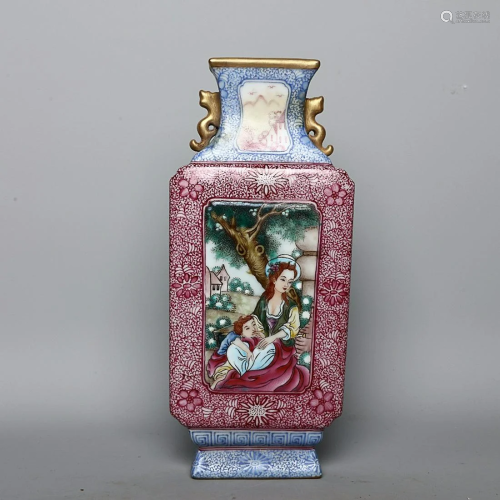 CHINESE FAMILLE-ROSE WALL MOUNTED VASE DEPICTING 'FIGUR...