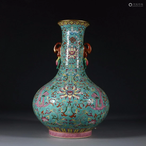 CHINESE FAMILLE-ROSE TWO-HANDLED VASE DEPICTING 'FLORAL...