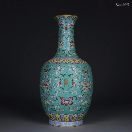 CHINESE TURQUOISE-GROUND FAMILLE-ROSE VASE DEPICTING 'L...