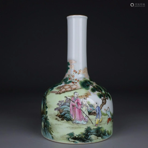 CHINESE FAMILLE-ROSE HANDBELL-FORM VASE DEPICTING 'FIGU...