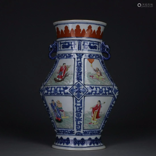 CHINESE BLUE-AND-WHITE AND FAMILLE-ROSE VASE DEPICTING '...