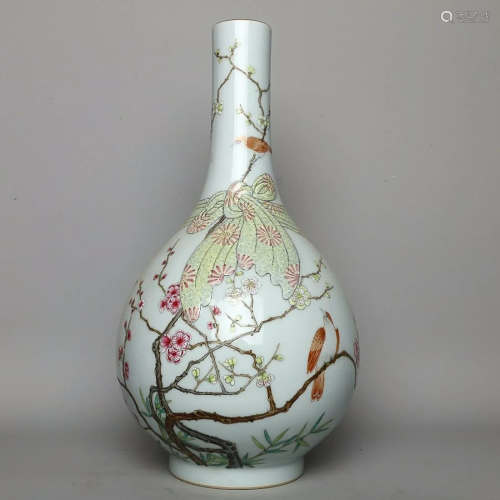 CHINESE FAMILLE-ROSE PEAR-FORM VASE DEPICTING 'BIRD AND...
