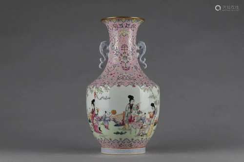 CHINESE FAMILLE-ROSE TWO-HANDLED VASE DEPICTING 'FIGURE...
