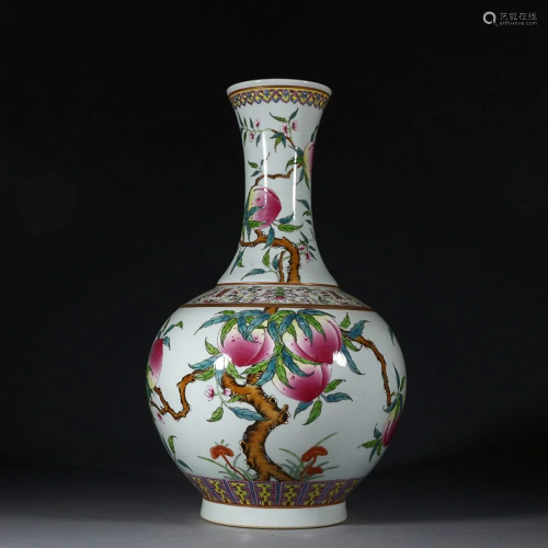 CHINESE FAMILLE-ROSE VASE DEPICTING 'PEACH', '...