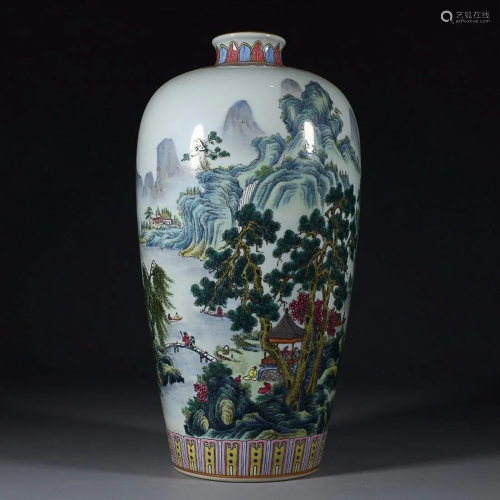 CHINESE FAMILLE-ROSE MEIPING VASE DEPICTING 'LANDSCAPE&...