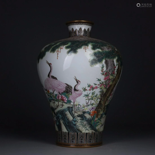 CHINESE FAMILLE-ROSE MEIPING VASE DEPICTING 'CRANE AND ...