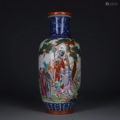 CHINESE FAMILLE-ROSE ROULEAU VASE DEPICTING 'FIGURE STO...