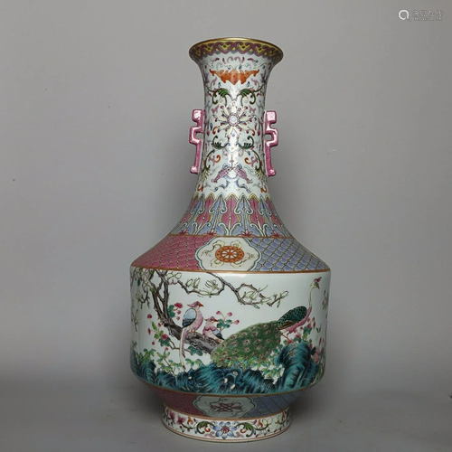 CHINESE FAMILLE-ROSE VASE DEPICTING 'BIRD AND FLOWER&#x...