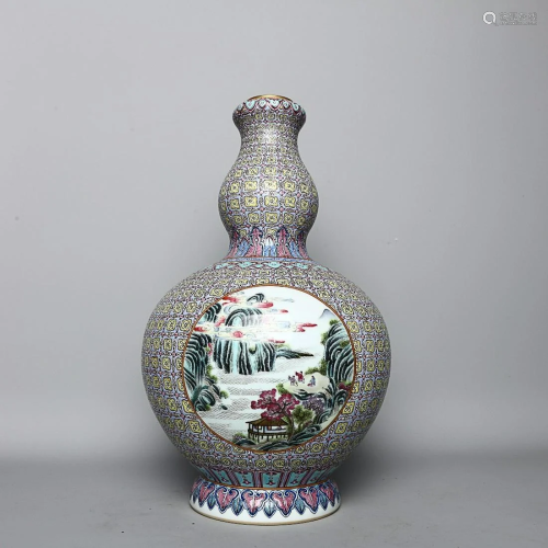 CHINESE FAMILLE-ROSE DOUBLE-GOURD VASE DEPICTING 'LANDS...