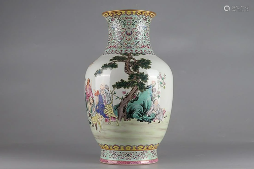 CHINESE FAMILLE-ROSE VASE DEPICTING 'FIGURE STORY'...