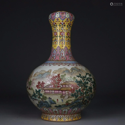 CHINESE FAMILLE-ROSE GARLIC-HEAD VASE DEPICTING 'LANDSC...