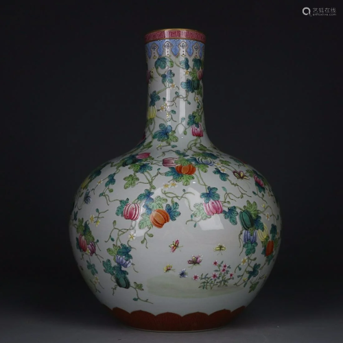 CHINESE FAMILLE-ROSE GLOBULAR VASE DEPICTING 'GOURD...