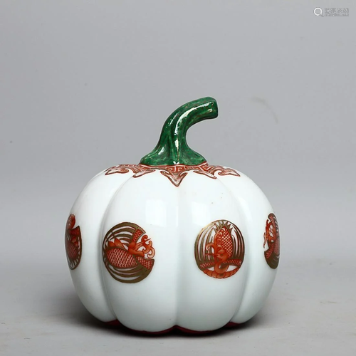 CHINESE FAMILLE-ROSE PUMPKIN-FORM ZUN VASE DEPICTING 'P...