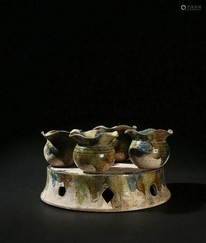 FOUR CHINESE SANCAI CUPS WITH STAND